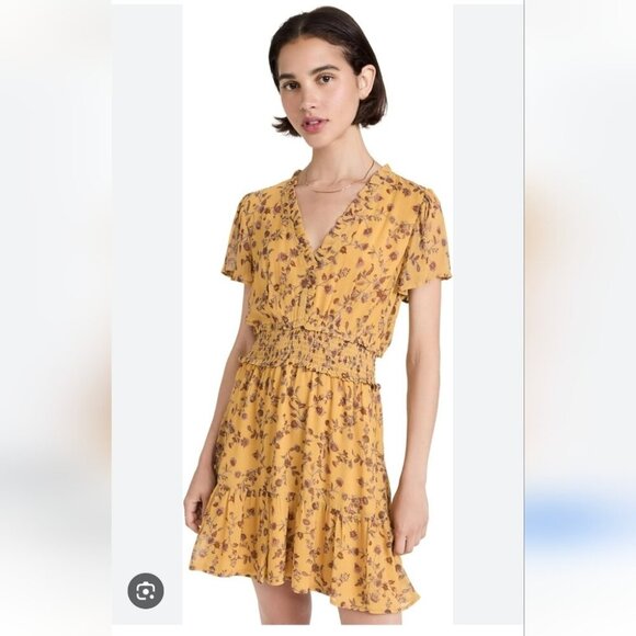 PAIGE | Giannina Silk Dress Mustard Yellow Floral Sz LARGE - Picture 1 of 5
